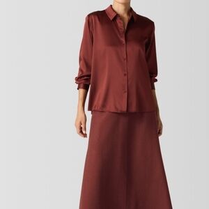 NWT 2-PIECE Eileen Fisher Stretchable Silk Shirt And A-Line Skirt